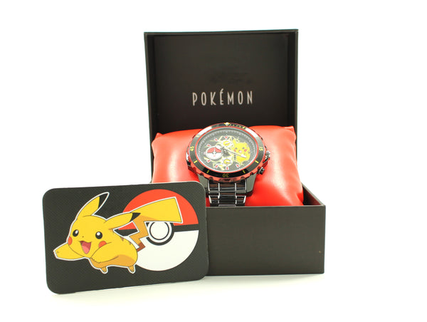 Pokemon Pikachu Men's or Women's Genuine Diver Style Chronograph Stainless Steel Watch Water Resistant Pokémon Nintendo (POK8013)