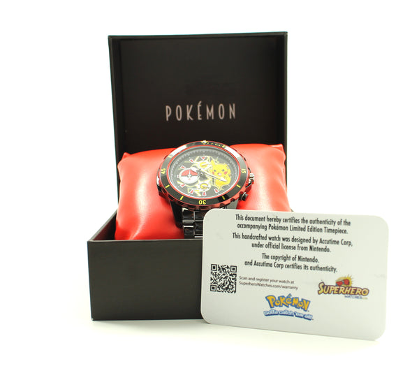 Pokemon Pikachu Men's or Women's Genuine Diver Style Chronograph Stainless Steel Watch Water Resistant Pokémon Nintendo (POK8013)