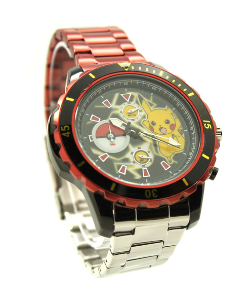 Pokemon Pikachu Men's or Women's Genuine Diver Style Chronograph Stainless Steel Watch Water Resistant Pokémon Nintendo (POK8013)