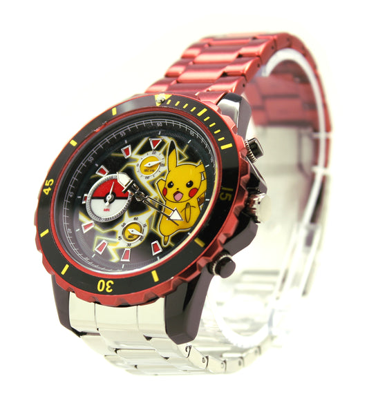 Pokemon Pikachu Men's or Women's Genuine Diver Style Chronograph Stainless Steel Watch Water Resistant Pokémon Nintendo (POK8013)