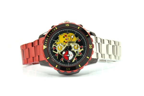 Pokemon Pikachu Men's or Women's Genuine Diver Style Chronograph Stainless Steel Watch Water Resistant Pokémon Nintendo (POK8013)
