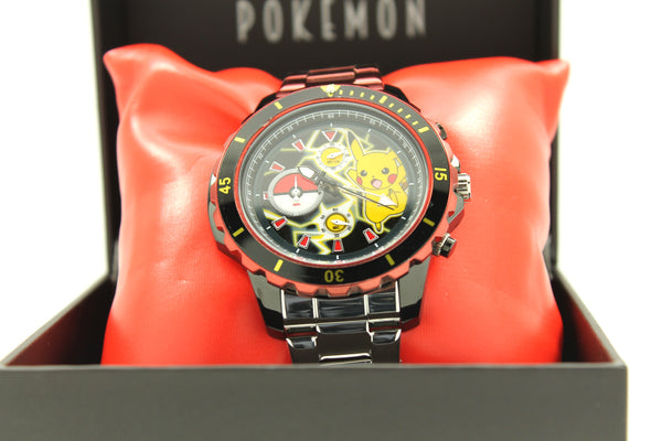 Pokemon Pikachu Men's or Women's Genuine Diver Style Chronograph Stainless Steel Watch Water Resistant Pokémon Nintendo (POK8013)