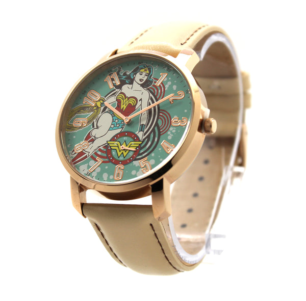 Wonder Woman Retro Wonderous Women's or Men's Genuine Leather Justice League Movie DC Comics Watch (WOW5090)