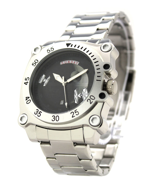 Star Wars Death Star DS-1 Mobile Battle Station Men's Stainless Steel Water Resistant Watch Chronograph Day and Date Movement (STW8010)