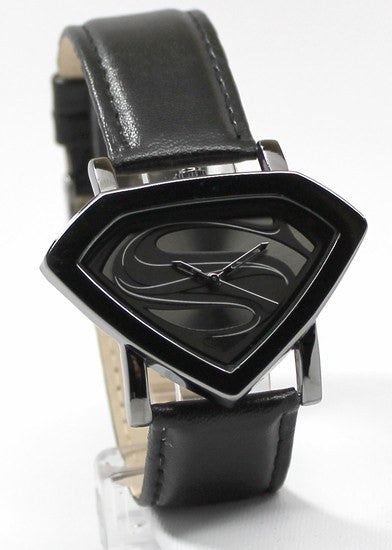 Man of Steel Superman Shield Watch - Stealth - Leather Strap (MOS 5006) - SuperheroWatches.com