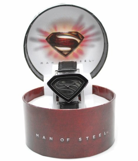 Man of Steel Superman Shield Watch - Stealth - Leather Strap (MOS 5006) - SuperheroWatches.com