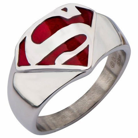 Superman Man of Steel Stainless Steel and Red Enamel Signet Ring (SUPMFR8412) - SuperheroWatches.com