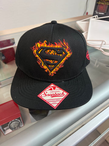Superman Shield Men's Black Flames Adjustable Cap Snapback Hat