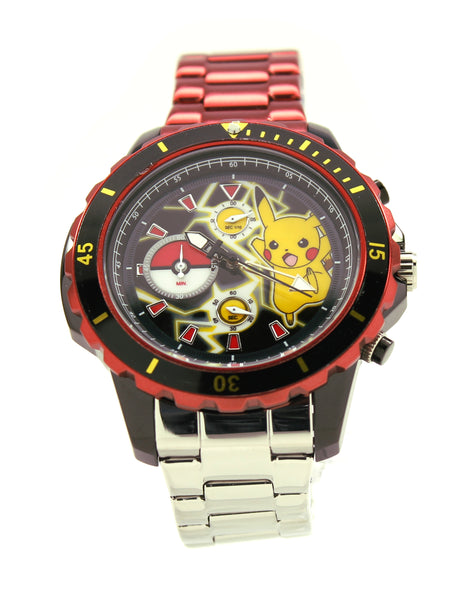 Pokemon Pikachu Men's or Women's Genuine Diver Style Chronograph Stainless Steel Watch Water Resistant Pokémon Nintendo (POK8013)