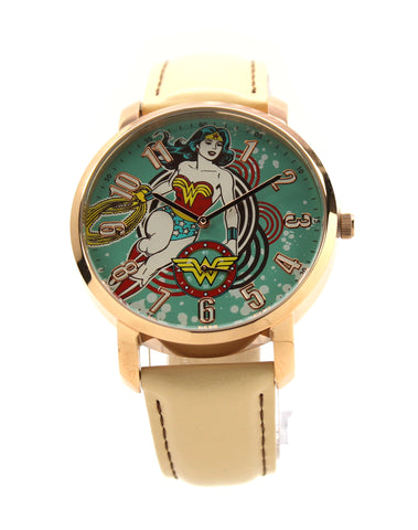 Wonder Woman Retro Wonderous Women's or Men's Genuine Leather Justice League Movie DC Comics Watch (WOW5090)