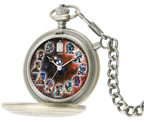 Doctor Who Watch - The Master's Fob Watch - 50th Anniversary Silver Pocket Timepiece with Light Up Dial (DR207)