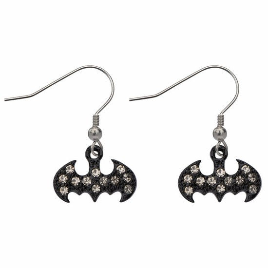 Batman Stainless Steel Hook Dangle Earrings with Gems (BATMERD02K) - SuperheroWatches.com