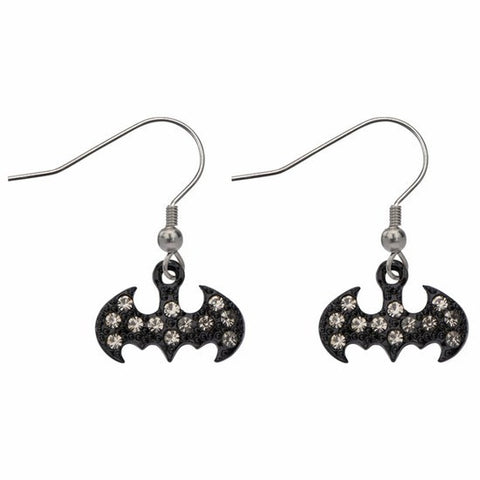 Batman Stainless Steel Hook Dangle Earrings with Gems (BATMERD02K) - SuperheroWatches.com