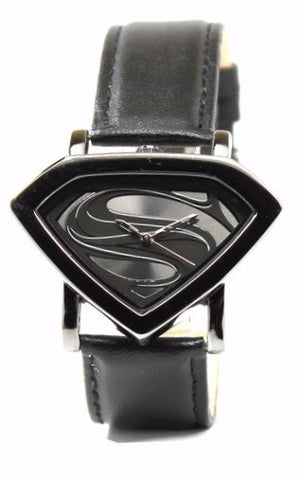 Man of Steel Superman Shield Watch - Stealth - Leather Strap (MOS 5006) - SuperheroWatches.com