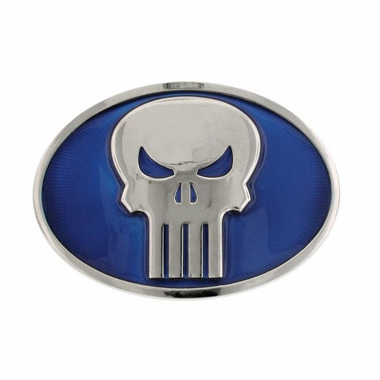 Punisher Oval Belt Buckle Silver and Blue - SuperheroWatches.com
