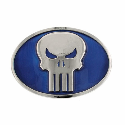Punisher Oval Belt Buckle Silver and Blue - SuperheroWatches.com